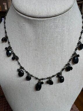 Liz Palacios VINTAGE black jet beads on dark bronze chain. 17"